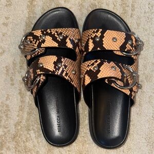 Rebecca Minkoff Black and Tan Snake Print Sandals US size 6